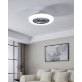 EGLO 35144 | Sayulita Eglo ventilátoros lámpa mennyezeti kerek távirányító szabályozható fényerő, állítható színhőmérséklet, időkapcsoló 3x LED 4500lm 2700 <-> 6500K fehér, szürke, opál