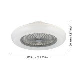 EGLO 35144 | Sayulita Eglo ventilátoros lámpa mennyezeti kerek távirányító szabályozható fényerő, állítható színhőmérséklet, időkapcsoló 3x LED 4500lm 2700 <-> 6500K fehér, szürke, opál