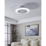 EGLO 35145 | Malinska Eglo ventilátoros lámpa mennyezeti kerek távirányító szabályozható fényerő, állítható színhőmérséklet, időkapcsoló 3x LED 4500lm 2700 <-> 6500K fehér, kristály hatás