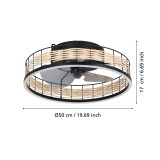 EGLO 35148 | Frana Eglo ventilátoros lámpa mennyezeti kerek távirányító szabályozható fényerő, állítható színhőmérséklet, időkapcsoló 1x LED 3600lm 2700 <-> 6500K matt fekete, natúr, opál