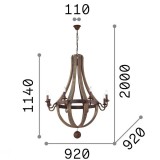 IDEAL LUX 129709 | Millennium-IL Ideal Lux csillár lámpa - MILLENNIUM SP8 - 8x E14 rozsdaszín, antik fa