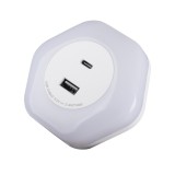 KANLUX 37397 | Bola-KL Kanlux éjjelifény lámpa - BOLA LED 2xUSB WW W - fényérzékelő szenzor - alkonykapcsoló konnektorlámpa, USB csatlakozó 1x LED 4lm 3000K fehér