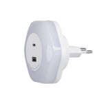 KANLUX 37397 | Bola-KL Kanlux éjjelifény lámpa - BOLA LED 2xUSB WW W - fényérzékelő szenzor - alkonykapcsoló konnektorlámpa, USB csatlakozó 1x LED 4lm 3000K fehér