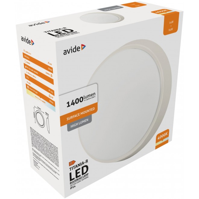 AVIDE ABBHL-R-14W-NW-HL | Titania Avide mennyezeti lámpa 1x LED 1400lm 4000K IP54 fehér