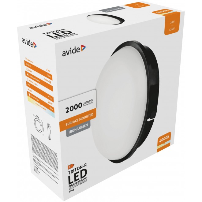 AVIDE ABBHL-R-20W-NW-BL-HL | Triton Avide mennyezeti lámpa 1x LED 2000lm 4000K IP65 fekete