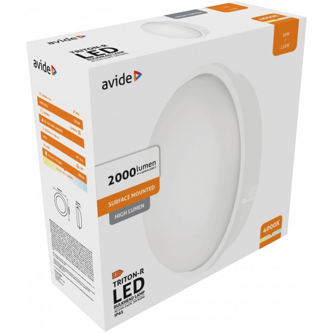 AVIDE ABBHL-R-20W-NW-HL | Triton Avide mennyezeti lámpa 1x LED 2000lm 4000K IP65 fehér