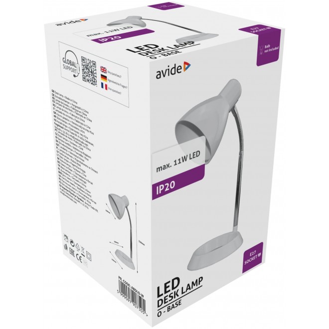 AVIDE ABDLO-W-BULB | Basic-AV Avide asztali lámpa 33cm kapcsoló flexibilis 1x E27 380lm 2700K fehér