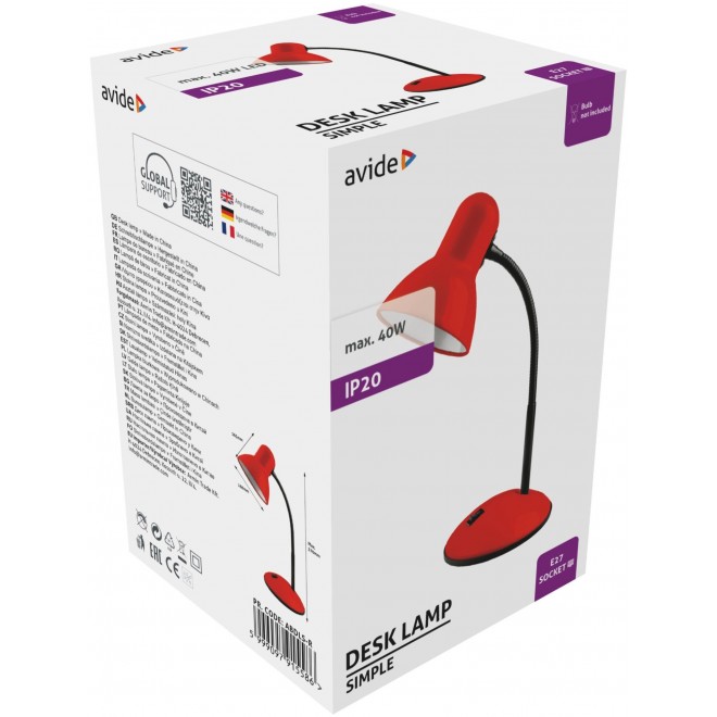 AVIDE ABDLS-R | Basic-AV Avide asztali lámpa 39cm kapcsoló flexibilis 1x E27 piros