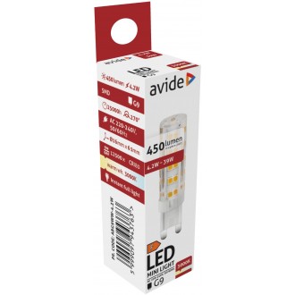 AVIDE ABG9WW-4.2W | G9 4,2W Avide LED fényforrás lámpa 450lm 3000K 220°