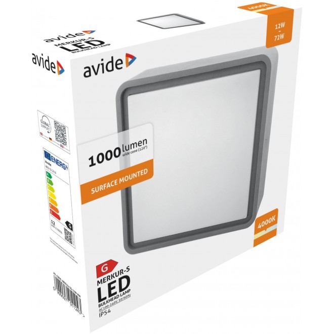 AVIDE ABHL54-SG-12W-NW | Merkur Avide mennyezeti lámpa 1x LED 1000lm 4000K IP54 szürke