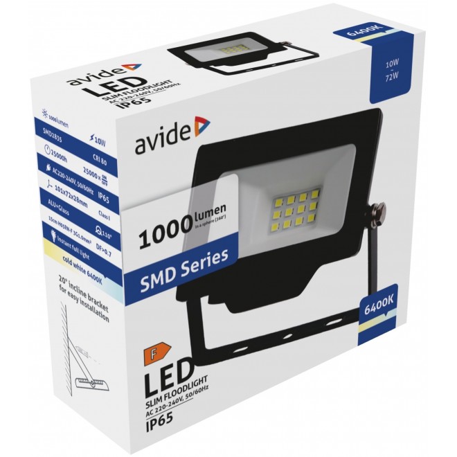 AVIDE ABLRFLCW-10W | AV-Flood-Slim Avide fényvető reflektor lámpa 1x LED 1000lm 6400K IP65