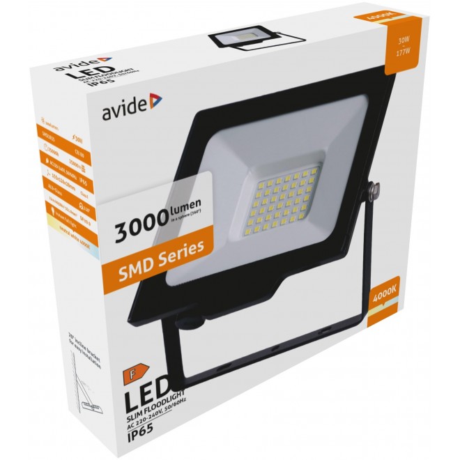 AVIDE ABLRFLNW-30W | AV-Flood-Slim Avide fényvető reflektor lámpa 1x LED 3000lm 4000K IP65 fekete