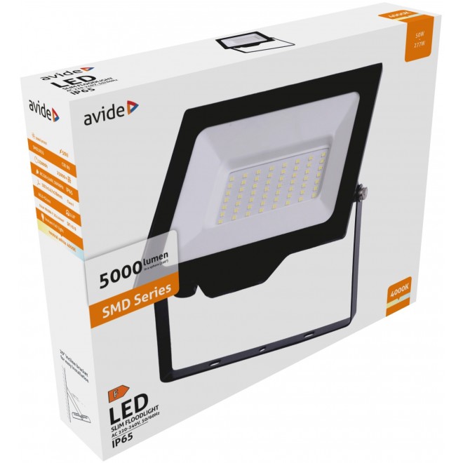 AVIDE ABLRFLNW-50W | AV-Flood-Slim Avide fényvető reflektor lámpa 1x LED 5000lm 4000K IP65 fekete