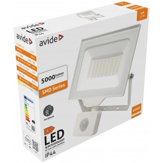 AVIDE ABLRFLNW-50W-PIR-W | AV-Flood-Slim Avide fényvető reflektor lámpa mozgásérzékelő 1x LED 5000lm 4000K IP44 fehér