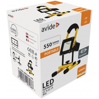 AVIDE ABRFLNW-10W | AV-Flood-ACCU Avide hordozható fényvető/reflektor lámpa szabályozható fényerő, elemes/akkus 1x LED 550lm 4000K IP65 fekete, sárga