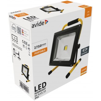 AVIDE ABRFLNW-50W | AV-Flood-ACCU Avide hordozható fényvető/reflektor lámpa szabályozható fényerő, elemes/akkus 1x LED 2750lm 4000K IP65 fekete, sárga