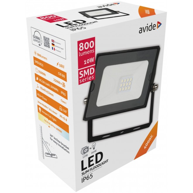 AVIDE ABSSFLNW-10W | AV-Flood-Slim Avide fényvető reflektor lámpa 1x LED 800lm 4000K IP65 fekete