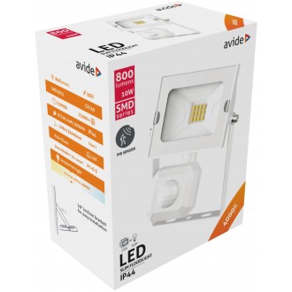 AVIDE ABSSFLNW-10W-PIR-W | AV-Flood-Slim Avide fényvető reflektor lámpa mozgásérzékelő 1x LED 800lm 4000K IP44 fehér