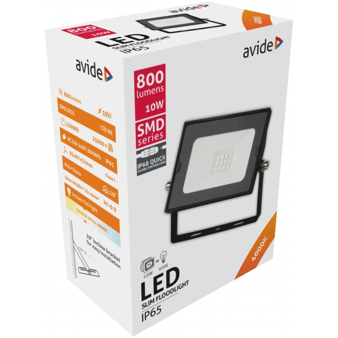 AVIDE ABSSFLNW-10WQC | AV-Flood-Slim Avide fényvető reflektor lámpa 1x LED 800lm 4000K IP65 fekete