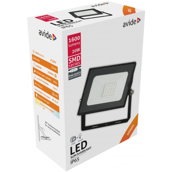 AVIDE ABSSFLNW-20WQC | AV-Flood-Slim Avide fényvető reflektor lámpa 1x LED 1600lm 4000K IP65 fekete