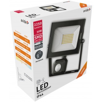 AVIDE ABSSFLNW-30WQC-PIR | AV-Flood-Slim Avide fényvető reflektor lámpa mozgásérzékelő 1x LED 2250lm 4000K IP44 fekete