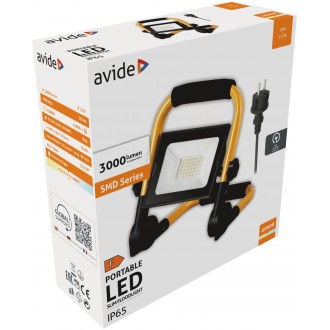 AVIDE ABSSTFLNW-30W | AV-Flood-Slim Avide hordozható fényvető/reflektor lámpa vezetékkel, villásdugóval elátott 1x LED 3000lm 4000K IP65 fekete, sárga