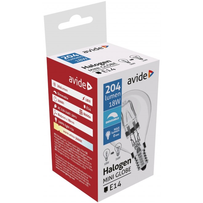 AVIDE AHMG14WW-18W | E14 18W Avide halogén izzó lámpa 204lm 3000K 360°