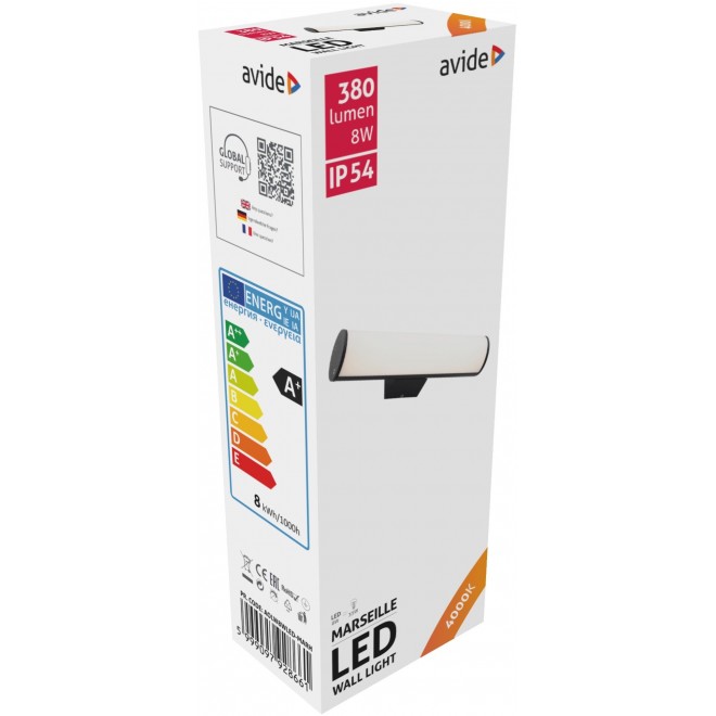 AVIDE AOLW8WLED-MARH | Marseille Avide fali lámpa 1x LED 380lm 4000K IP54 fekete