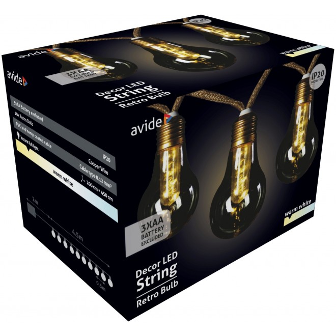 AVIDE AOS10LE27-WW-3AA | AV-String Avide hangulatvilágítás lámpa - 5m elemes/akkus 10x LED