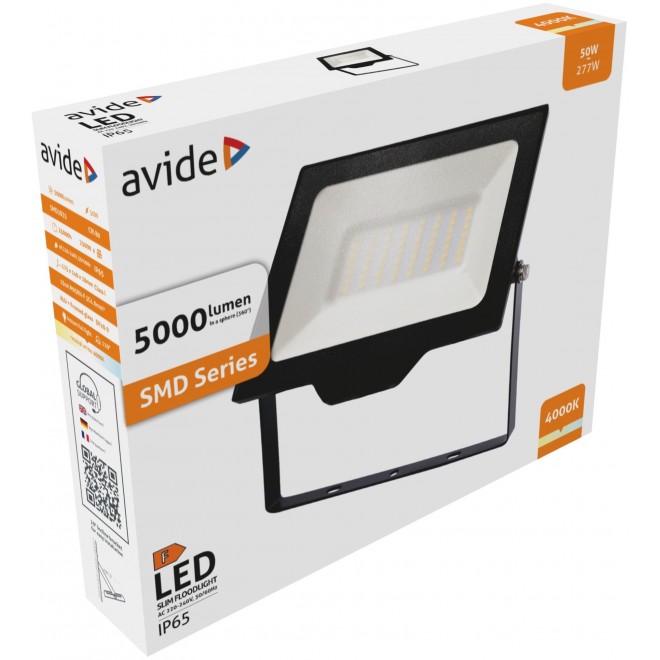 AVIDE ARFFLNW-50W | AV-Ref-Slim Avide fényvető reflektor lámpa elforgatható alkatrészek 1x LED 5000lm 4000K IP65 fekete