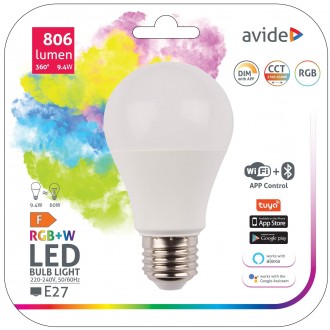 AVIDE ASG27RGBW-9.4W-WIBLE | E27 9,4W Avide normál A60 LED fényforrás lámpa 806lm 200°