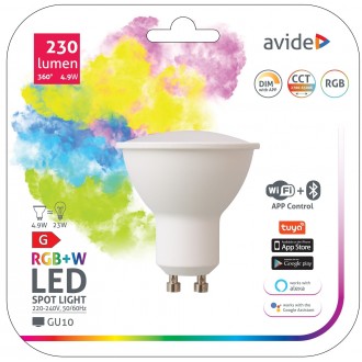 AVIDE ASGU10RGBW-4.9W-WIBLE | GU10 4,9W Avide spot LED fényforrás lámpa 230lm 120°