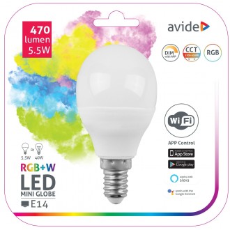 AVIDE ASMG14RGBW-5.5W-WIFI | E14 5,5W Avide LED fényforrás lámpa 470lm 240°